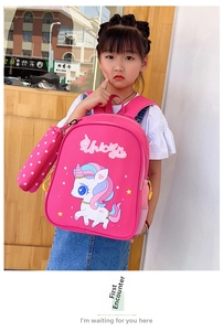 Pink unicorn school bag set with matching star pattern pencil case for kids' outdoor use
