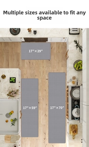 Three-piece grey kitchen mat set with diamond texture in 17x29, 17x59, and 17x70 inches