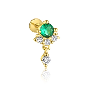 Classic S925 sterling silver stud earring with green gemstone and white zircon stones
