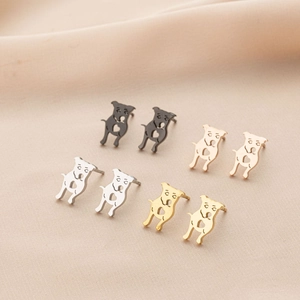 Stainless Steel Cartoon Pug Dog Heart Cutout Stud Earrings Small Animal Silhouette Tiny Studs Jewelry For Women Everyday