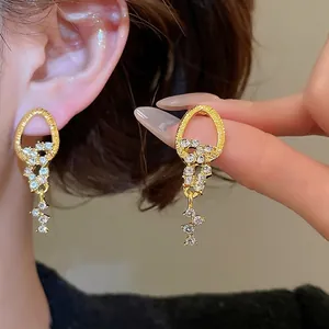 Vintage Tassel Earrings For Women Elegant Rhinestone Alloy Geometric Dangle Ear Jewelry With Silver Earring Post