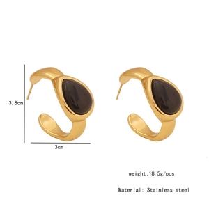 Detailed size specifications for gold drop earrings with black stones and stainless steel