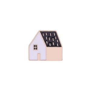 French romantic house enamel brooch with gold trim and creative cottage architecture design