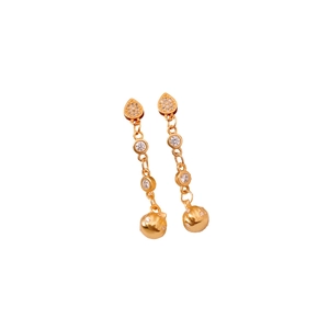 24k gold plated heart stud earrings with circular crystal and textured metal beads