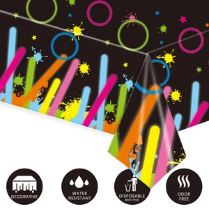 Neon graffiti navy blue disposable tablecloth with waterproof and odor-free features