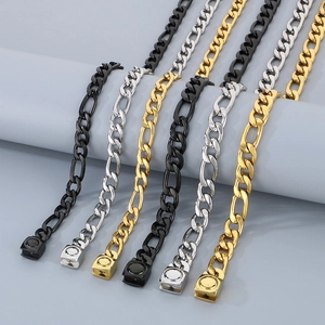 Titanium steel Figaro chain bracelets and necklaces in black, gold, and silver finishes