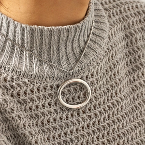 Polished silver stainless steel oval pendant necklace on a twist rope chain for women