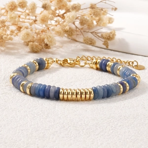 Natural Kyanite Stone Beaded Bracelet With Stainless Steel Spacers 14K Gold Plated Extension Chain Minimalist Boho Jewelry Women Gift