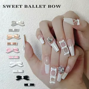 Sweet ballet bow nail art charms with white pearl inlay and ribbon design in multiple colors