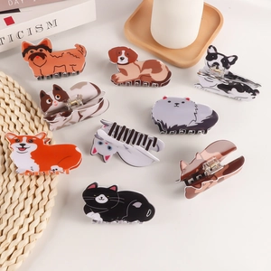 Cute cartoon cat and dog hair claw clips collection for high ponytail styling on white background