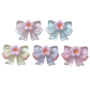 Translucent resin bowknot charms with cherry blossom center for DIY hair clips