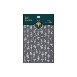 3D embossed nail stickers featuring white heart and bow designs with iridescent gems