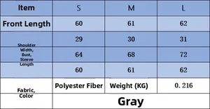 Guide des tailles pour pull en maille côtelée grise avec mesures S, M, L et tissu
