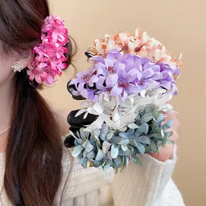 Elegant 3D Fabric Flower Hair Clips Acrylic Duckbill Clip Sweet Floral Hairpin Aesthetic Headwear For Women Girls