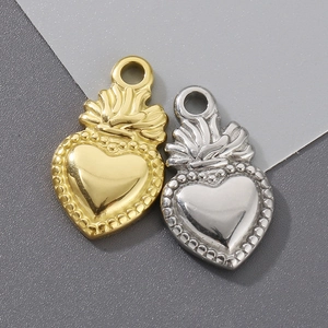 Gold and silver stainless steel sacred heart pendants with crown detail for jewelry making