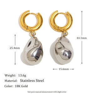 Minimalist two-tone stainless steel peanut earrings in 18K gold and silver finish