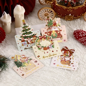 Christmas Greeting Cards Bronzing Cardboard Gilding Design Holiday Wish Mini Fresh Cartoon Gift Message Card
