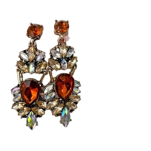 Vintage water drop earrings with amber rhinestones and geometric crystal tassels