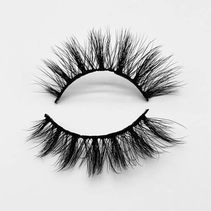 Close-up of thick black faux mink eyelashes with a natural soft finish on white background