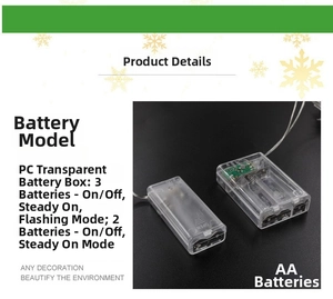 Detailed view of the clear PC plastic battery box for LED snowman strings with AA battery slots