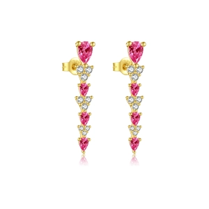 Orecchini pendenti in argento S925 con pietra rosa a goccia e zirconi bianchi brillanti