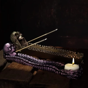 Set bruciatore di incenso e portacandele gotico con vassoio a forma di colonna vertebrale