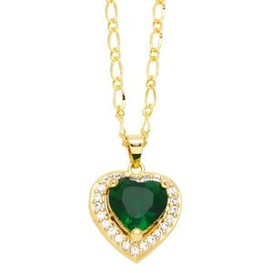 Minimalistische goldene Herz Halskette mit tiefgrünem Edelstein und Figaro-Kette