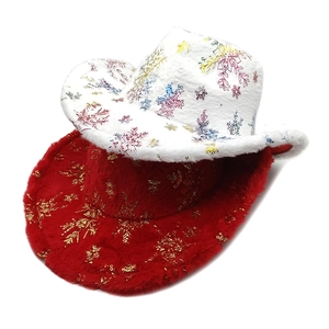 Winter plush cowboy hats with snowflake patterns in red and white festive colors