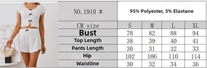 Size chart for bow-tie knit loungewear set with detailed measurements in CM from S to XL