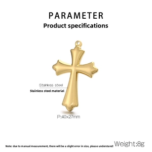 Polished gold stainless steel cross pendant measuring 40x27mm with glossy surface