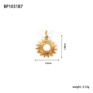 Detailed view of golden sunburst pendant with natural stone inlay measuring 1.88cm