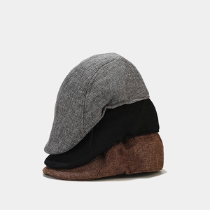 Classic linen-textured newsboy caps in gray black and brown colors set of 3 hats