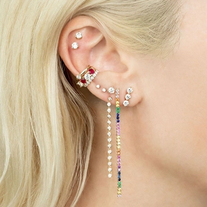 Exquisite S925 silver needle earrings with colorful zircon and sleek bar design for women