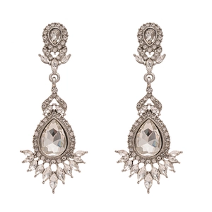 Sparkling vintage teardrop silver earrings with marquise crystals for women