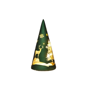 Conical green Christmas night light with reindeer cutout patterns and warm LED glow
