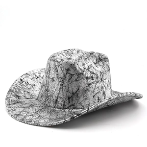 Western cowboy hat with vintage silver marble texture and wide brim in high-quality PU finish