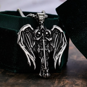 Vintage Gothic Angel Wing Sword Cross Pendant Necklace Stainless Steel Punk Rock Jewelry For Men Women