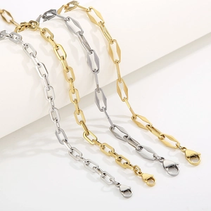 Titanium steel geometric link necklaces in gold and silver finish with lobster clasp