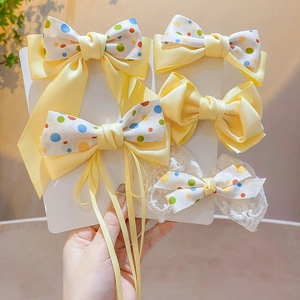 Kids Girls Polka Dot Bow Hair Clips Chiffon Lace Ribbon Heart Crown Sweet Princess Toddler Hair Accessories