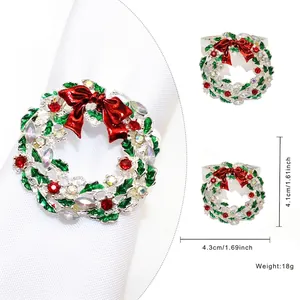 Detail showing colorful rhinestone Christmas wreath napkin ring with dimensions and weight