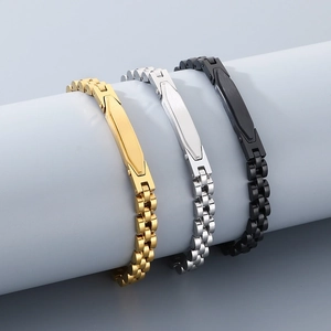 Minimalist 6mm titanium steel link bracelets for couples in gold, silver, and black