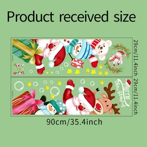 Detailed size layout of Christmas wall stickers featuring Santa and Snowman, 90cm wide