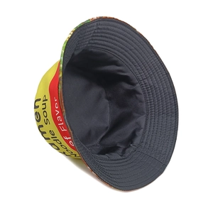 Reversible bucket hat with Ramen Noodle Soup print and minimalist black side for outdoors