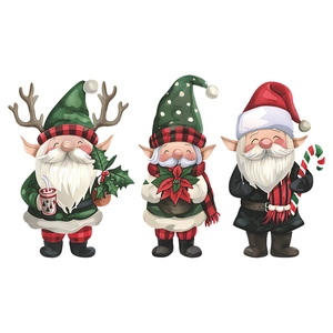 Three festive Christmas gnomes in red and green outfits for bedroom wall decoration