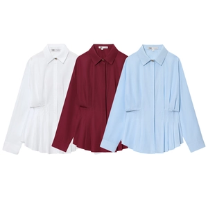 Women's long sleeve shirts with ruched waist and button-down design in multiple colors