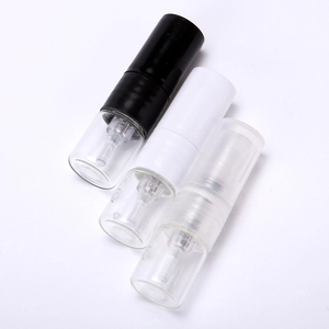 Three 1ml portable glass perfume atomizers with black, white, and clear spray pumps