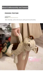 Close-up of curly plush fabric on a beige stuffed dog toy with skin-friendly texture