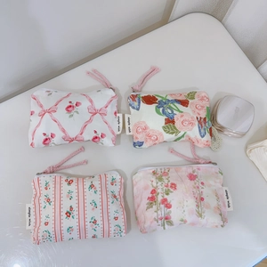 Floral Cotton Canvas Coin Purse Mini Makeup Bag Portable Zipper Storage Pouch For Lipstick Earphones Feminine Care
