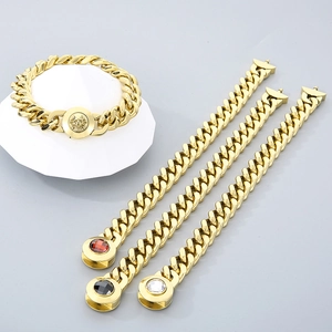 Men Cuban Link Chain Necklace Stainless Steel With Crystal Rhinestone Skull Clasp Trendy Hip Hop Style Jewelry
