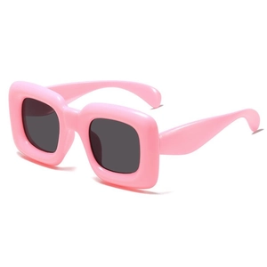 Lunettes de soleil hip hop rose à monture carrée épaisse pour enfants verres gris
